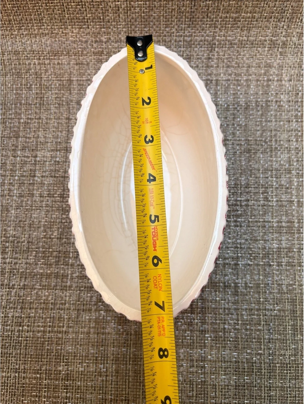 Vintage Red White Ceramic Oval Planter Geometric Made in USA